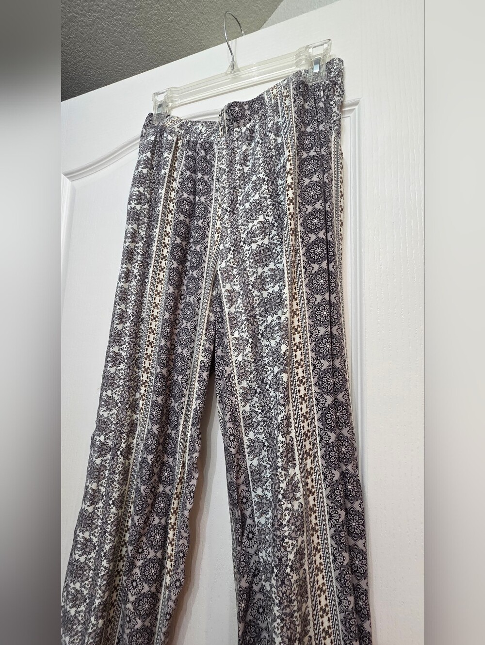 Boho Printed Wide-Leg Pants - Black & White